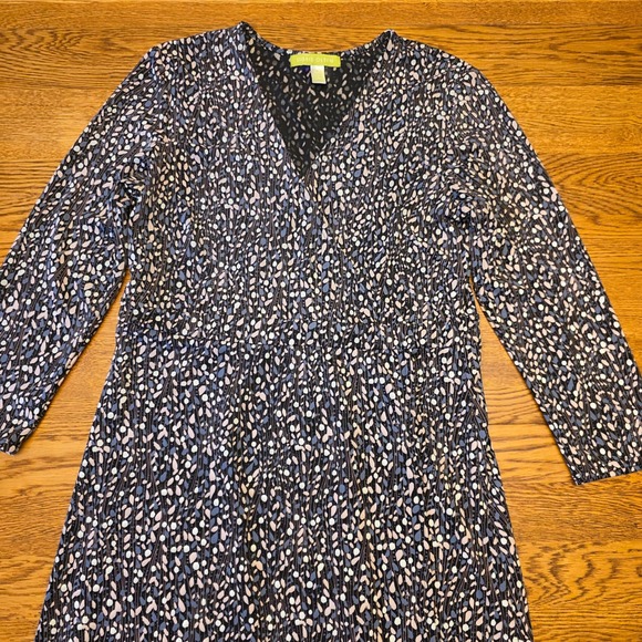 Sigrid Olsen Women's V-Neck Midi Dress Abstract Print Long Sleeve Faux Wrap Work - Picture 3 of 16